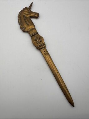 Vintage Original Unicorn Letter Opener Solid Brass Mythical Heavy Duty 8" Long